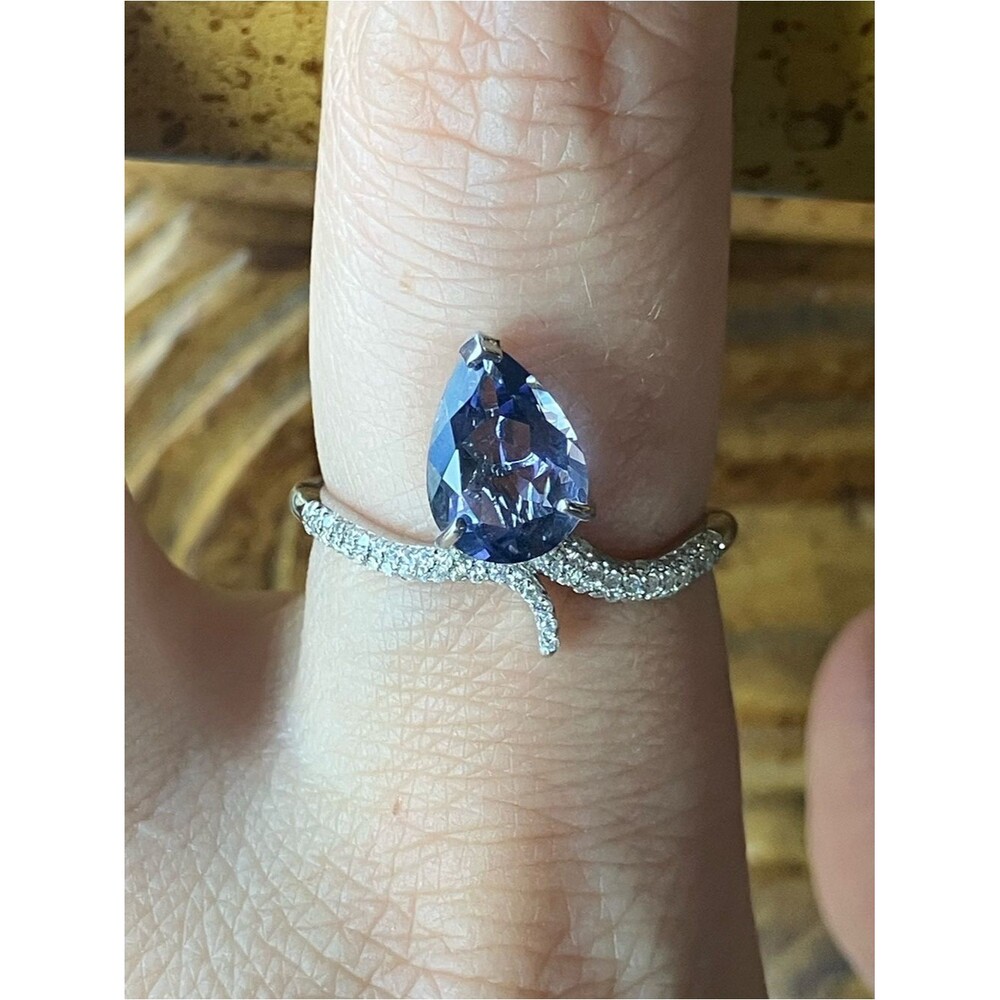 Natural Iolite Moissanite Sterling Silver Ring Size 8